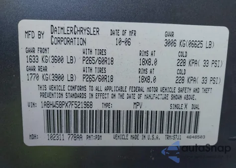 2007 Chrysler Aspen Limited from USA, damaged, VIN 1A8HW58PX7F521968